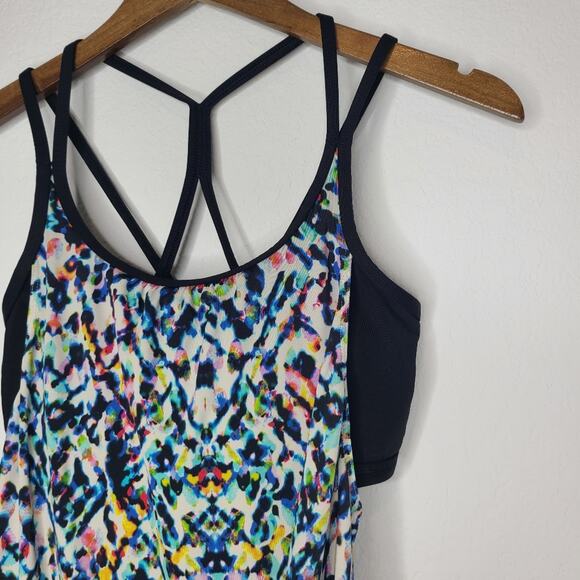 Athleta Sunflare Blousy Tankini Top Confetti Print Layered Bra Small - Picture 4 of 11